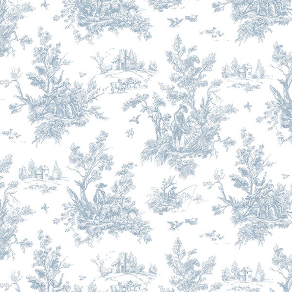 Patton Wallcoverings AB27656 Flourish (Abby Rose 4) Toile Wallpaper in shades of Blue